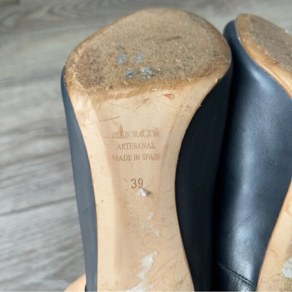 Pedro Miralles Navy Smooth Leather Open Toe Heeled Bootie Made in Spain - Picture 8 of 14